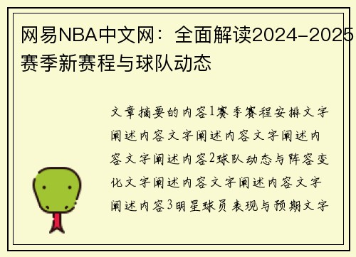 网易NBA中文网：全面解读2024-2025赛季新赛程与球队动态